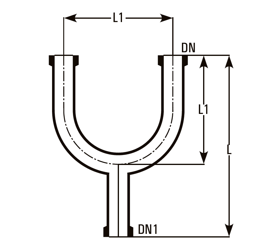 High-quality U-shaped glass bend with bottom outlet for efficient liquid drainage in laboratory and industrial applications